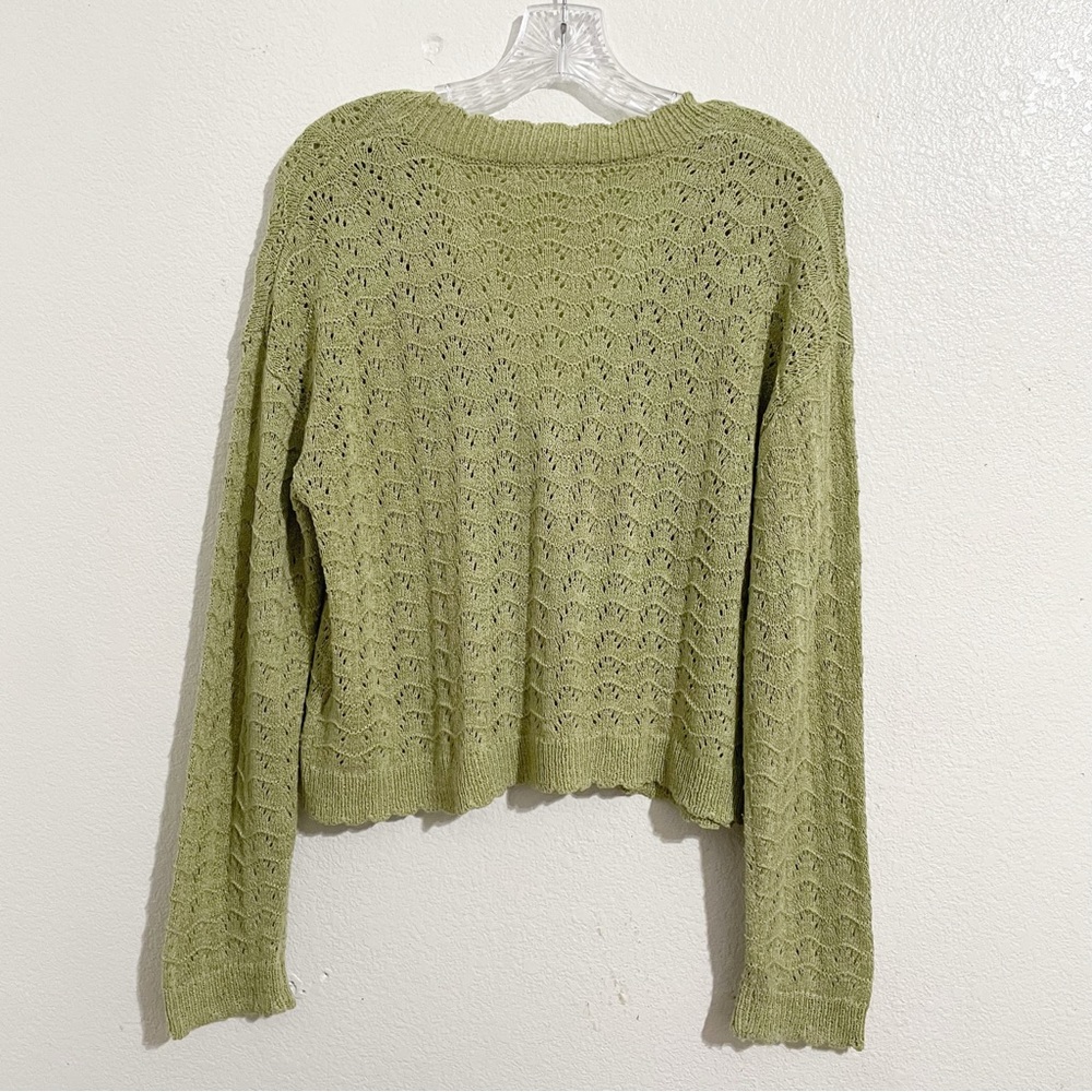 Light Green Women's V-Neck Knit Cardigan Sweater - Picture 7 of 11